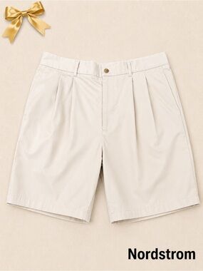 Nordstrom Pleated Shorts 36W Beige Smartcare 100% Supima Cotton Wrinklefree